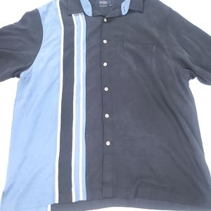 Nat Nast Luxury American Fit 100% Silk Camp Bowlers Shirt Mens XL Black Blue